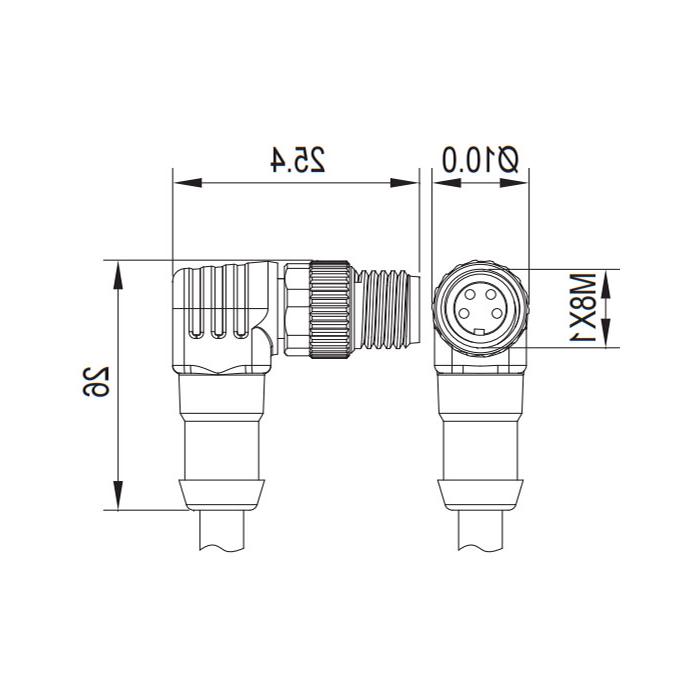 M8 4Pin, male 90°, single-end precast PVC non-flexible cable, grey sheathed, 63S223-XXX